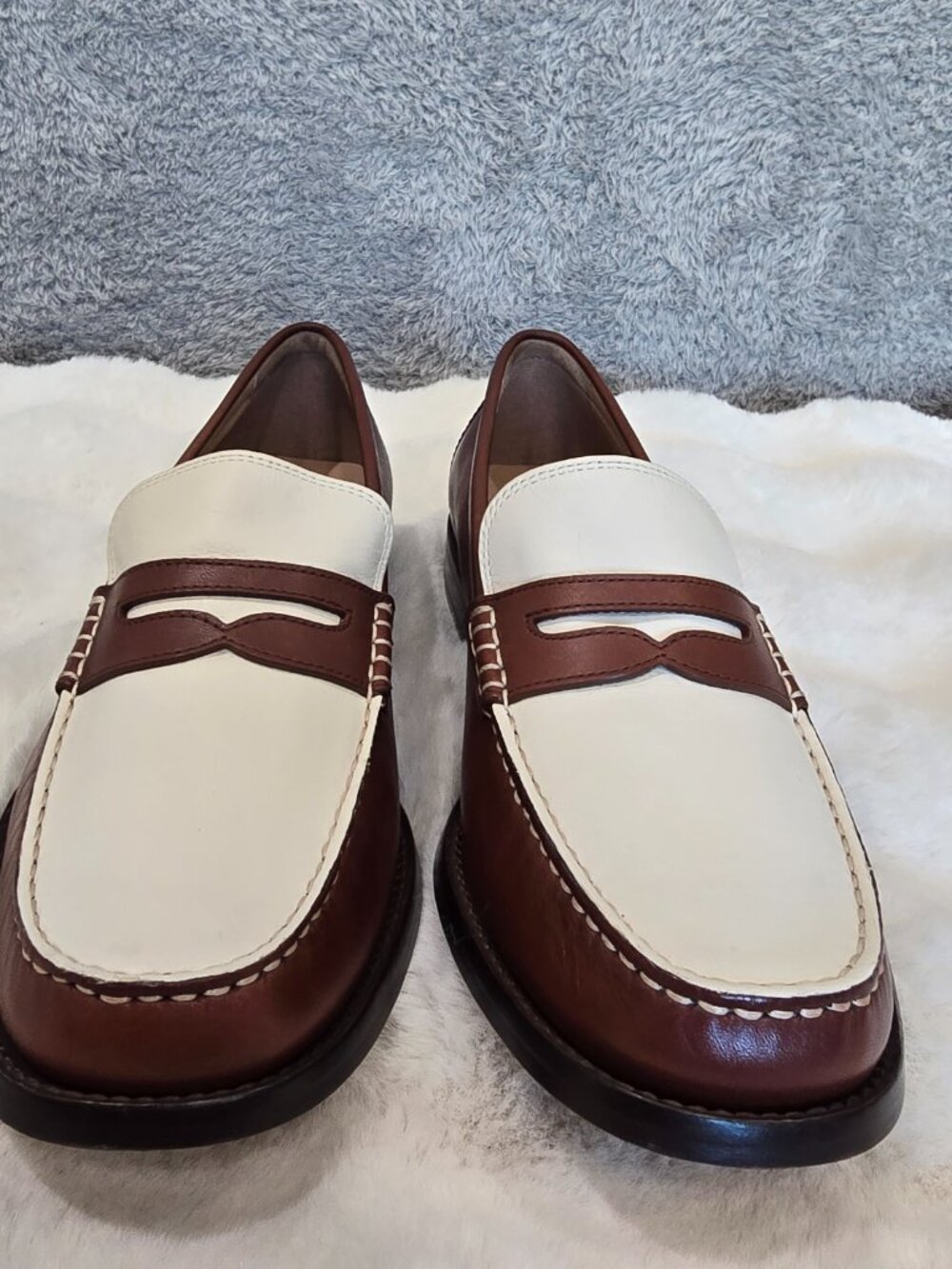 Cole Haan Lana Lux Penny Loafers Dark Cuoio Box Leather/Ivory Leather Size 8 - Picture 8 of 10